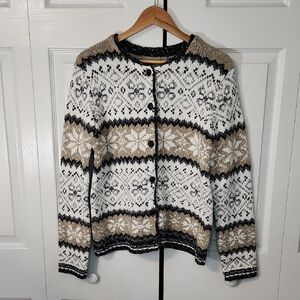 Croft & Barrow Women's Nordic Button Cardigan Size LG Cottage Cabin Ski Neutral